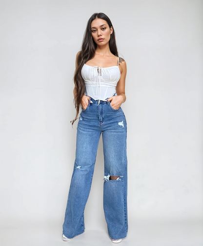 Street Style Weite Hosenbeine mit hoher Taille Jeans