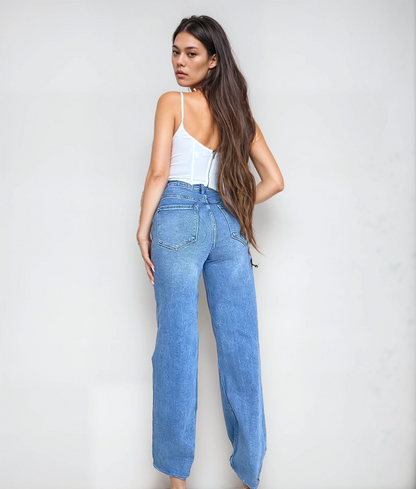 Street Style Weite Hosenbeine mit hoher Taille Jeans