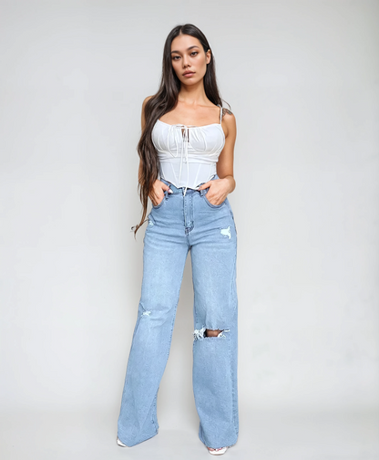 Street Style Weite Hosenbeine mit hoher Taille Jeans